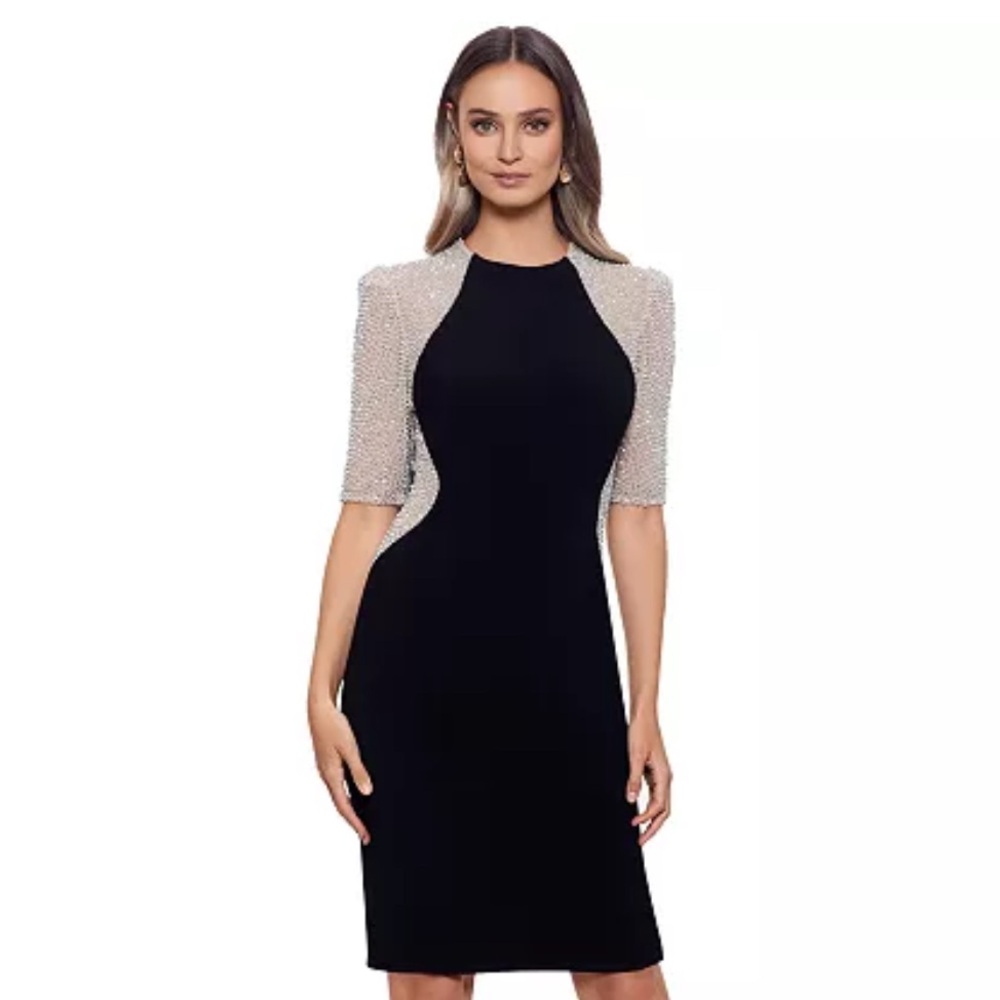 XSCAPE - Women's Rhinestone Illusion Sheath Dress